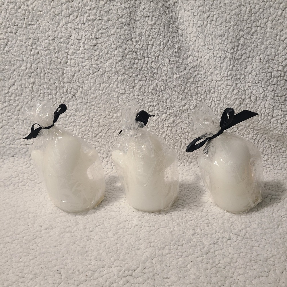 Set of 3 Halloween Ghost Candles White Spooky Decor Party Favors - Picture 3 of 6